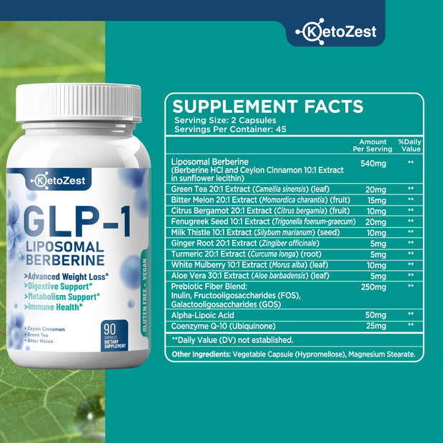KetoZest GLP-1 Liposomal Berberine HCl Capsules